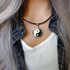 Yin Yang Silver Necklace Pendant Genuine Leather Surgical Hypoallergenic